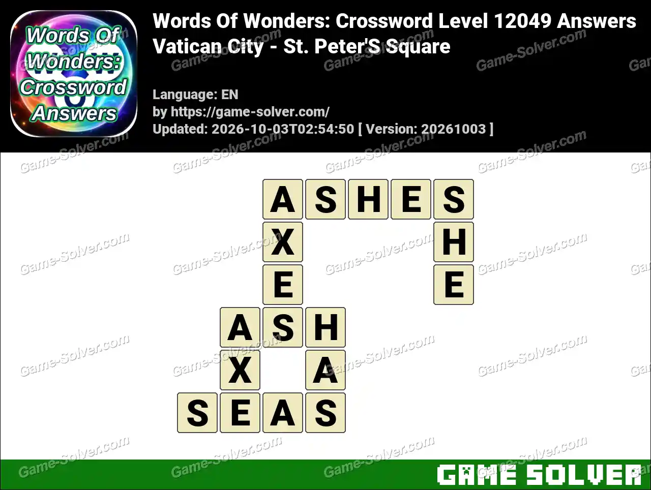 Words Of Wonders: Crossword Level 12049 Answers – Vatican City – St. Peter’S Square